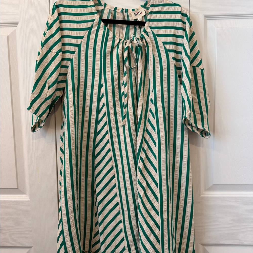 BiBi Green and White Raglan Sleeve Romper